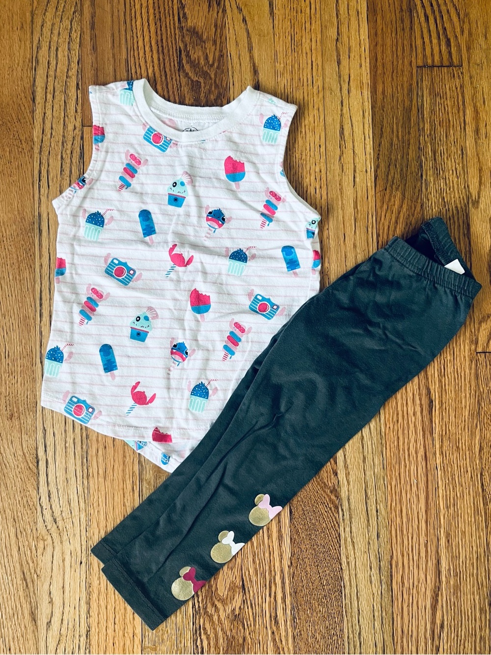 Disney Lilo & Stitch Print Tank Top Summer Shirt 2/ Minnie Leggings Sz 2-3yr